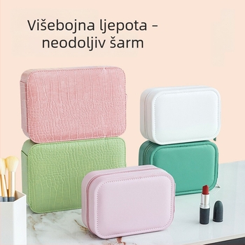 LED kutija za šminku s trobojnim osvjetljenjem, sklopiva prijenosna ogledalo, spremnik za kozmetiku i nakit, za putovanja
