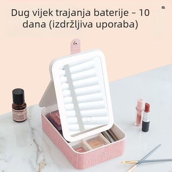 LED kutija za šminku s trobojnim osvjetljenjem, sklopiva prijenosna ogledalo, spremnik za kozmetiku i nakit, za putovanja