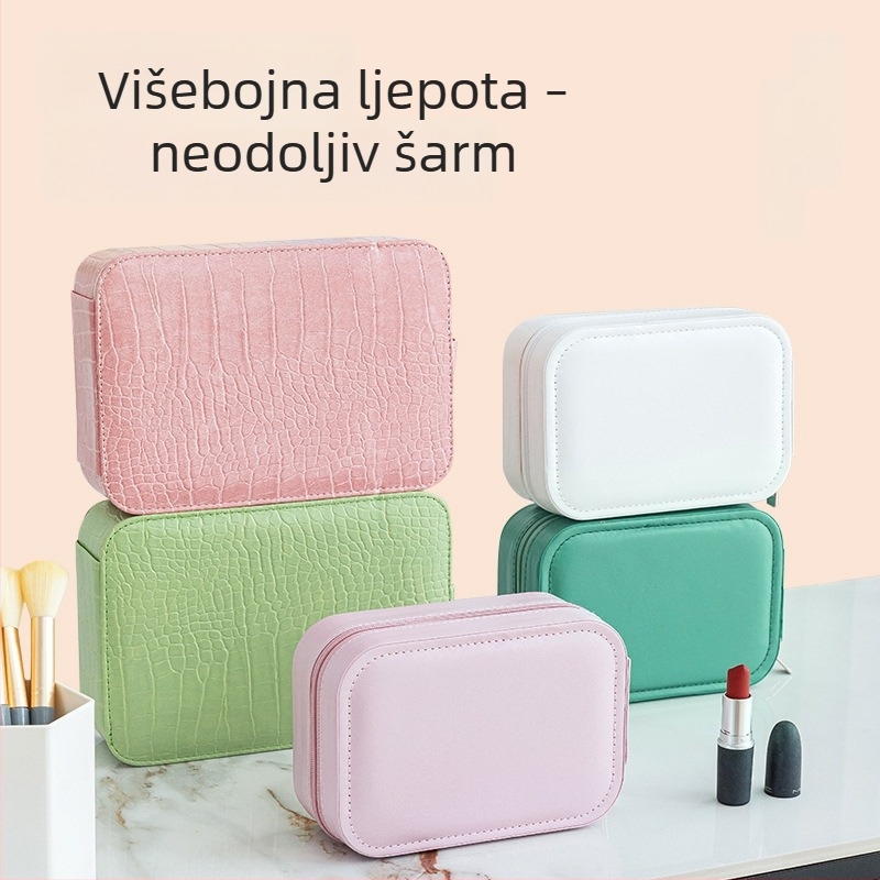 LED kutija za šminku s trobojnim osvjetljenjem, sklopiva prijenosna ogledalo, spremnik za kozmetiku i nakit, za putovanja