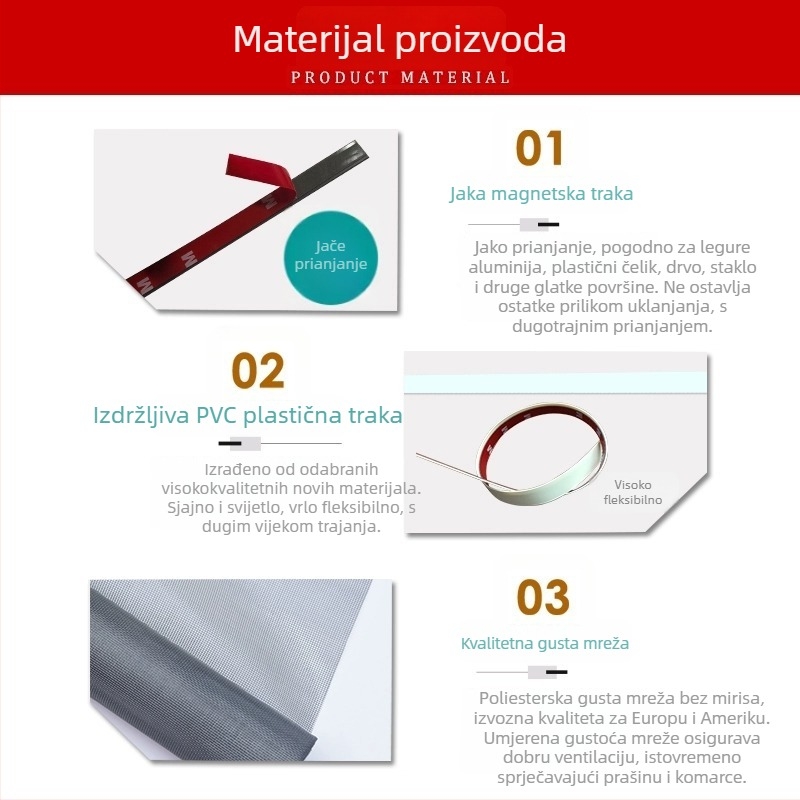 Magnetska nevidljiva mreža za vrata protiv komaraca, sa samoljepljujućim zatvaračem i dekorativnom magnetskom trakom – bez bušenja