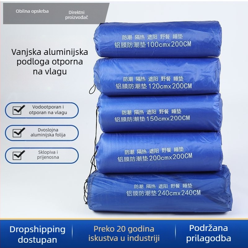Vodootporna vanjska podloga s aluminijskom folijom i bisernom pamukom, dvostruka tkanina, za kampiranje, piknik, za 6–8 osoba