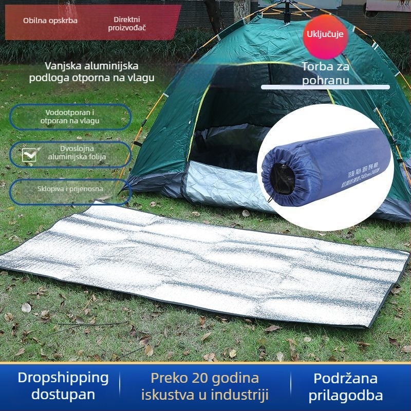 Vodootporna vanjska podloga s aluminijskom folijom i bisernom pamukom, dvostruka tkanina, za kampiranje, piknik, za 6–8 osoba