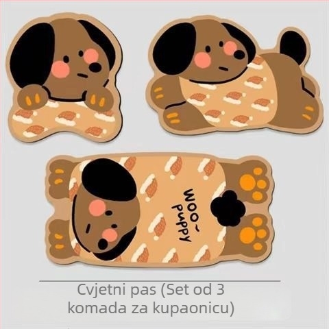 Crtić dizajn kupaonice tri komada — podloga od diatomita, upija vodu, brzo se suši, protuklizna, otporna na mrlje