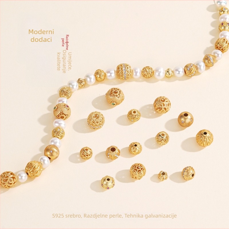 Silver Love S925 Sterling Srebro — okrugle male spacer perle za DIY narukvicu, kristalni dodaci