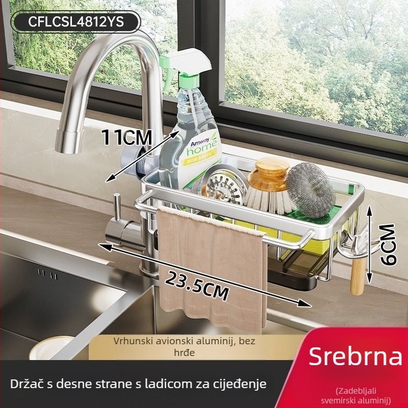 Zidni aluminijski kuhinjski koš za odvodnju i držač krpe