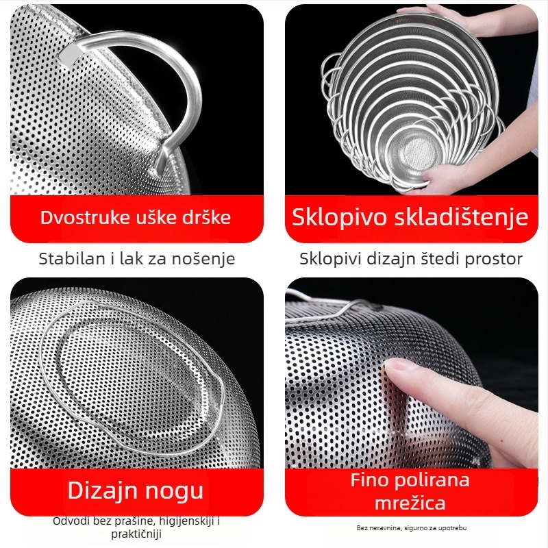 Nehrđajući čelični kuhinjski odvodni posuda s dvostrukim ručkama, višenamjenski posuda za ispiranje riže, povrća i voća