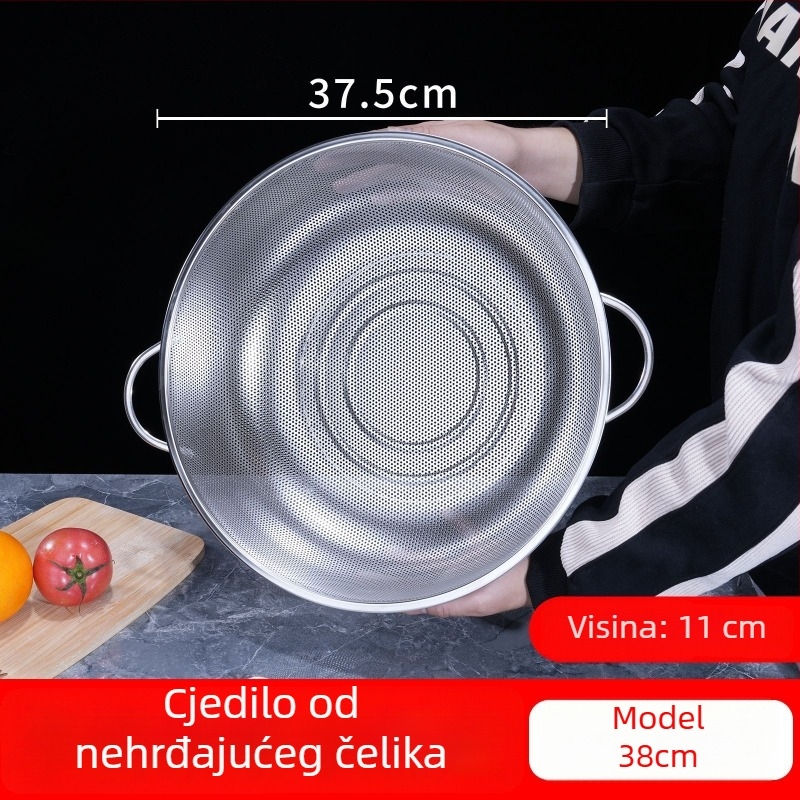 Nehrđajući čelični kuhinjski odvodni posuda s dvostrukim ručkama, višenamjenski posuda za ispiranje riže, povrća i voća