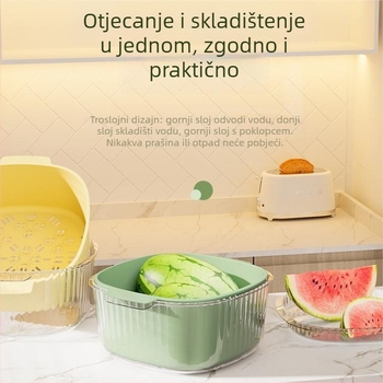 Dvostruki kuhinjski koš za odvodnjavanje, velik kapacitet, višenamjenski koš za pranje voća i povrća, proziran