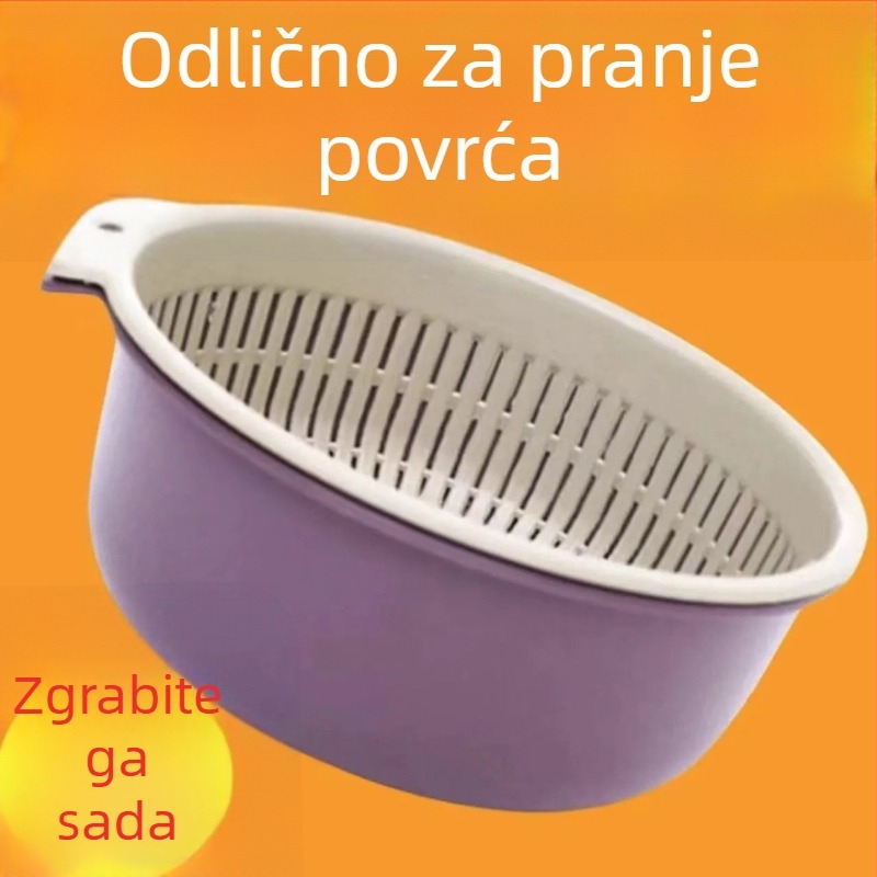 Velika dvostruka košara za pranje i odceđivanje povrća, za kuhinjsku sudoperu, okrugla košara za pranje povrća