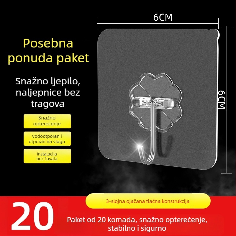 Snažna ljepljiva kuka za zid s usisnom čašom, bez bušenja, kuhinja, nosivost do 1 kg