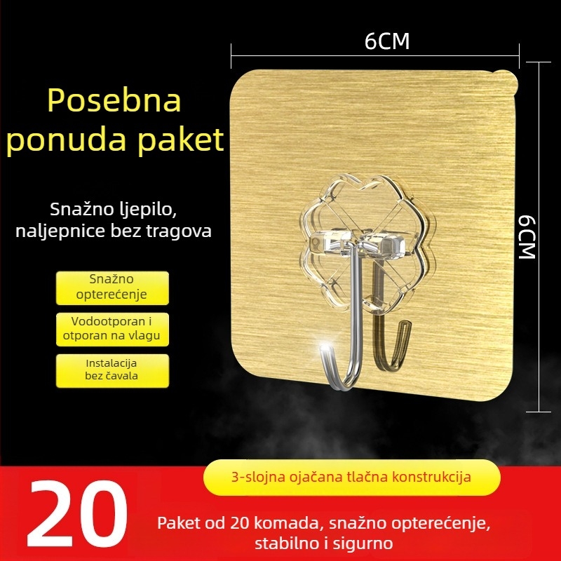 Snažna ljepljiva kuka za zid s usisnom čašom, bez bušenja, kuhinja, nosivost do 1 kg