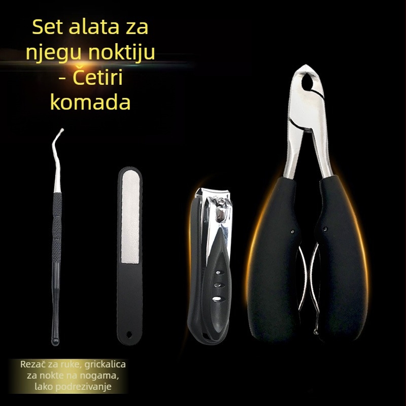 Četverodijelni set za nokte: pilnik za nokte, kliješta s kljunom orla, škare za nokte, kliješta za urasle nokte, poklon kutija