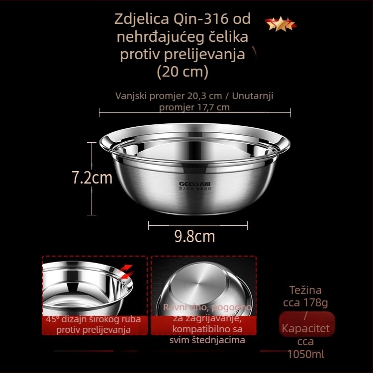 Jidu 316 nehrđajući čelična zdjela za juhu i rižu, kuhinja, za razbijanje jaja i mijesanje tijesta te pranje povrća, dar