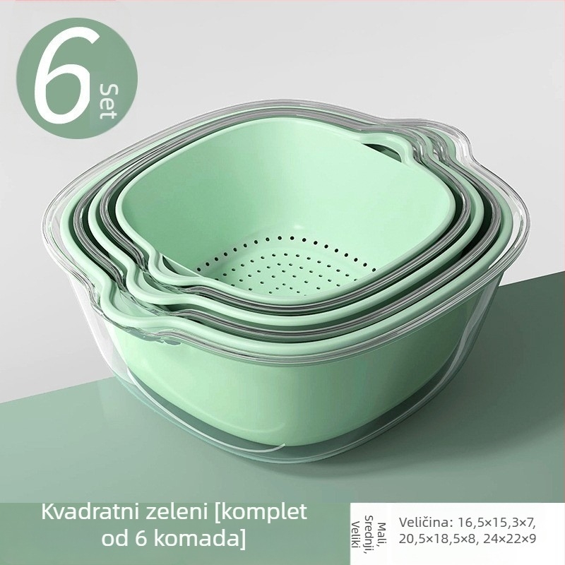 Dvostruko složena PET korpa za odvod zelene povrća u kuhinji, plastična posuda za voće i posuda za pranje, komplet za mokro i suho korištenje