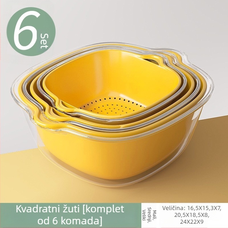 Dvostruko složena PET korpa za odvod zelene povrća u kuhinji, plastična posuda za voće i posuda za pranje, komplet za mokro i suho korištenje