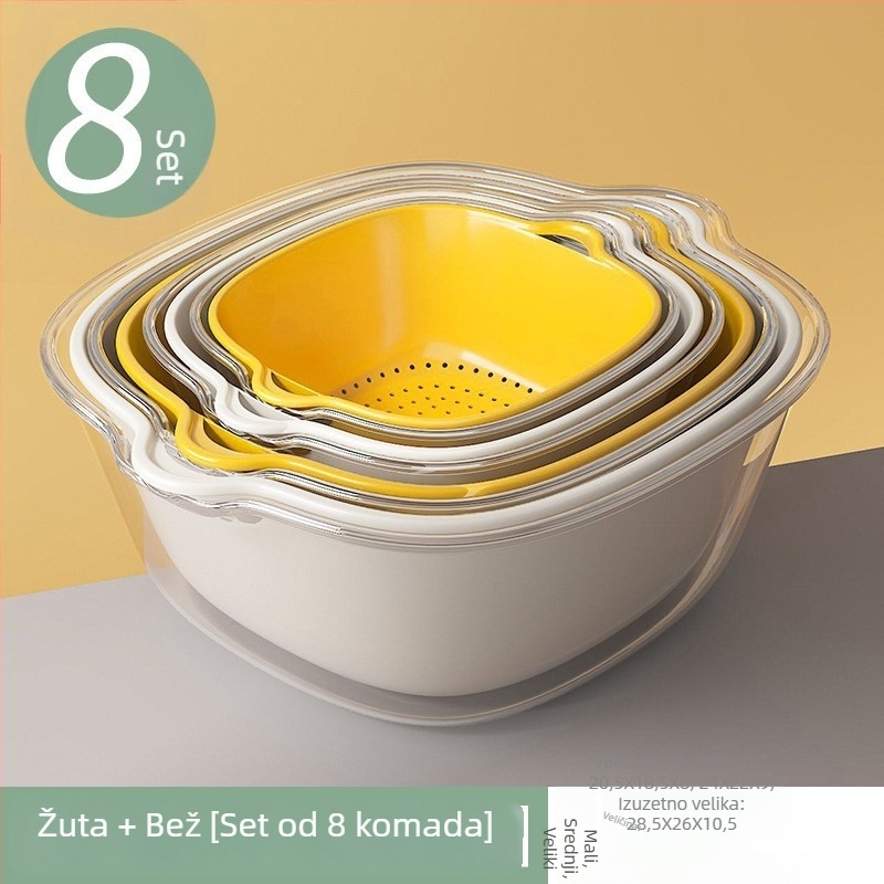 Dvostruko složena PET korpa za odvod zelene povrća u kuhinji, plastična posuda za voće i posuda za pranje, komplet za mokro i suho korištenje