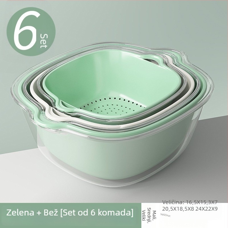 Dvostruko složena PET korpa za odvod zelene povrća u kuhinji, plastična posuda za voće i posuda za pranje, komplet za mokro i suho korištenje