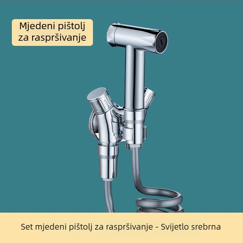 Komplet mlaznice za WC od cijelog mesinga s jednim ulazom i dva izlaza, kutni ventil, skladište kupaonice, visokotlačno ispiranje