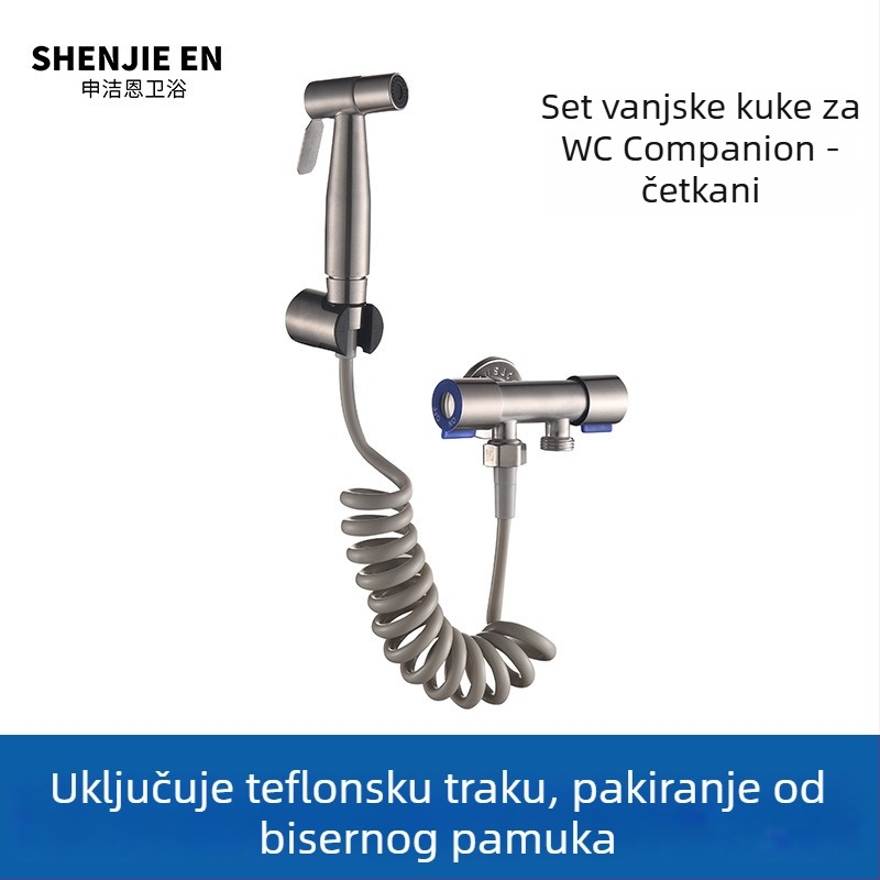 Komplet mlaznice za WC od cijelog mesinga s jednim ulazom i dva izlaza, kutni ventil, skladište kupaonice, visokotlačno ispiranje