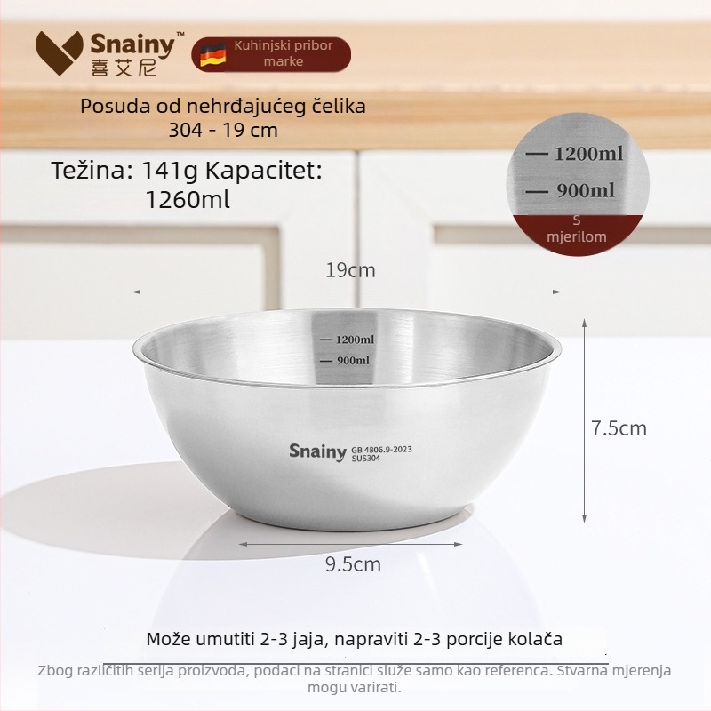 304 nehrđajući čelik – odvodna zdjela za kuhinju s mjernom skalom, višenamjenska za miješenje, tučenje jaja, miješanje i pečenje – japanski stil