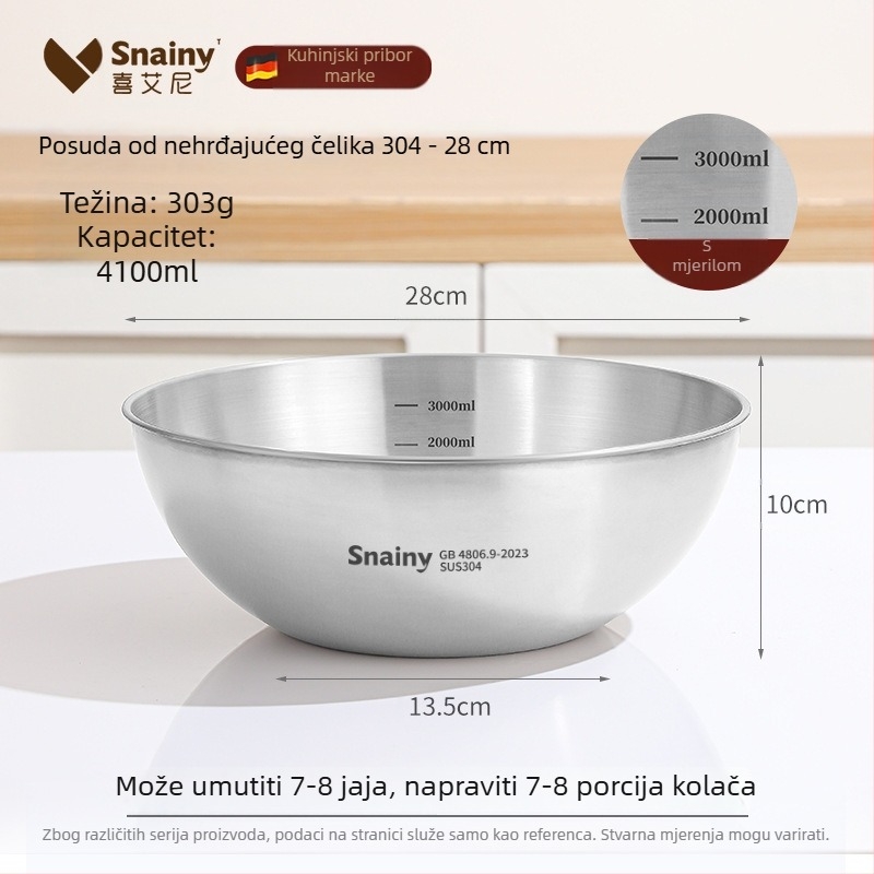 304 nehrđajući čelik – odvodna zdjela za kuhinju s mjernom skalom, višenamjenska za miješenje, tučenje jaja, miješanje i pečenje – japanski stil