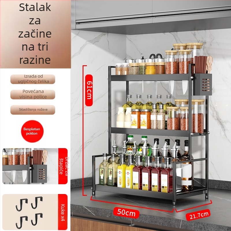 Stalak za začine na kuhinjskom pultu s držačem noževa, bez bušenja, od karbonske čelika