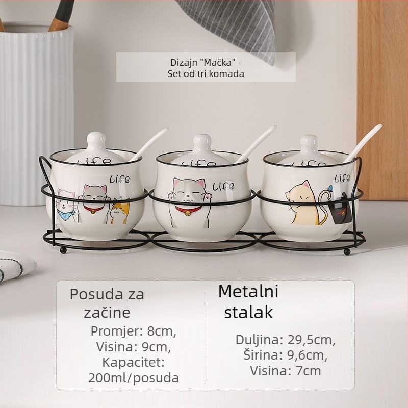 Keramički set posuda za začine, tri komada, držač za žlice