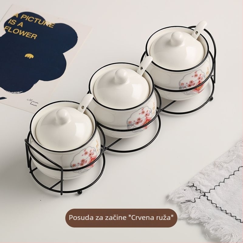 Keramički set posuda za začine, tri komada, držač za žlice