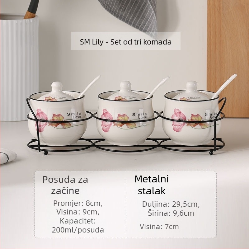 Keramički set posuda za začine, tri komada, držač za žlice