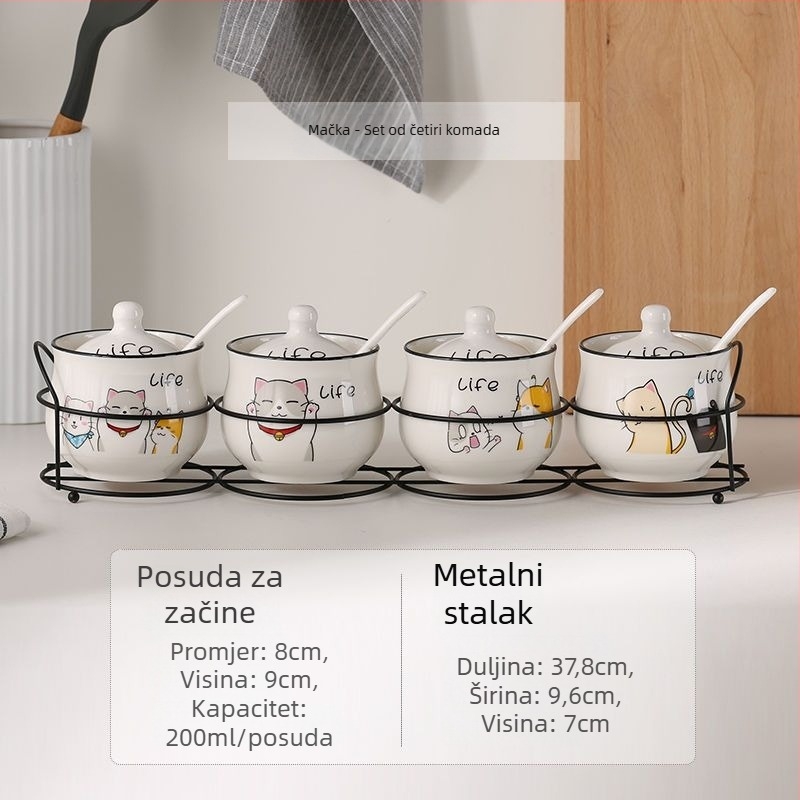 Keramički set posuda za začine, tri komada, držač za žlice