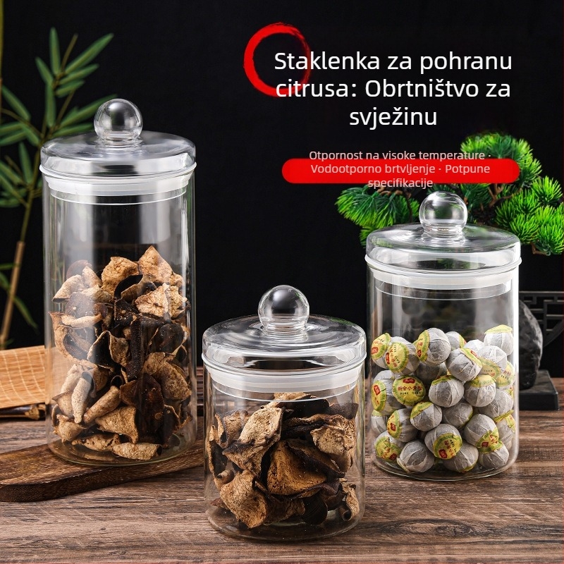 Staklena zatvorena posuda za prehrambene proizvode, okrugla prozirna kuhinjska posuda za žitarice, orašaste plodove, čaj i kavu u prahu – otporna na vlagu, velik kapacitet