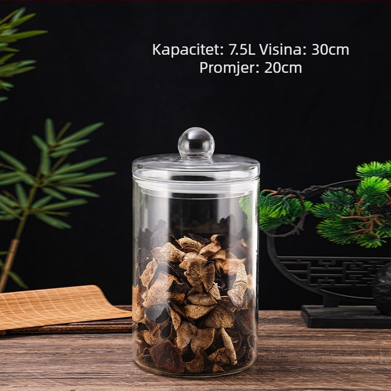 Staklena zatvorena posuda za prehrambene proizvode, okrugla prozirna kuhinjska posuda za žitarice, orašaste plodove, čaj i kavu u prahu – otporna na vlagu, velik kapacitet