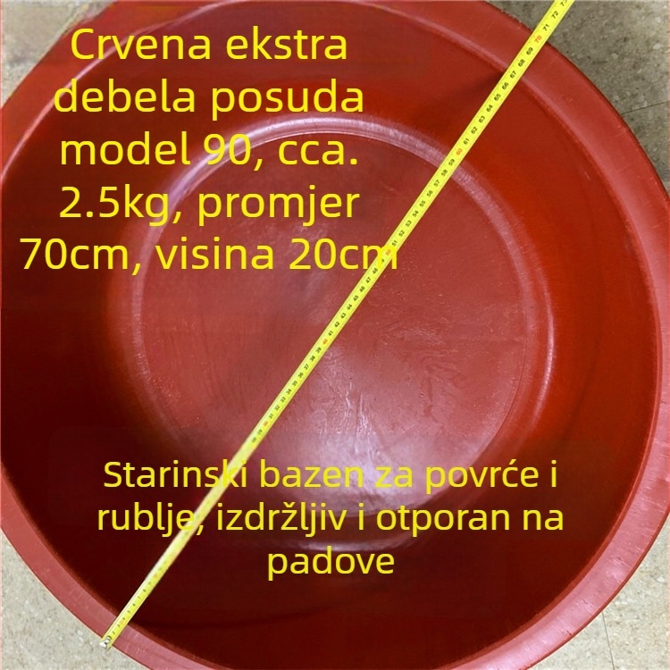 Jinwang prozirna debela gumena posuda, crvena - otporna na lom, za pranje rublja, kupanje i skladištenje vode.