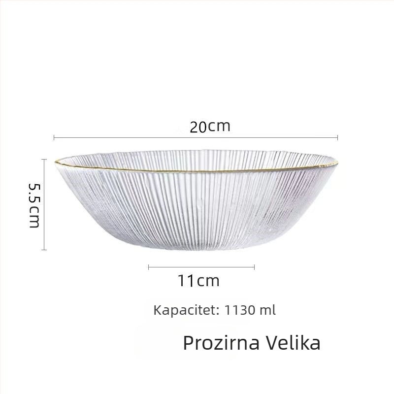 Stakleni set posuđa u japanskom stilu s zlatnim obrubom, ručno oslikan završetak — zdjele za salatu, zapadne ploče i pladnjevi voća