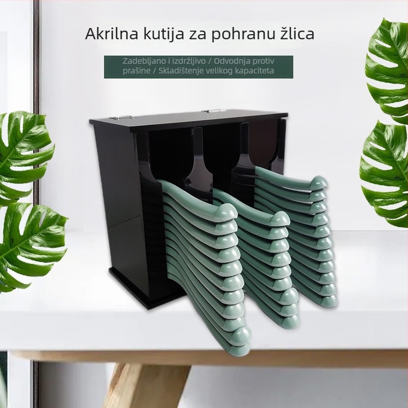 Prozirni akrilni organizator za žlice i pribor s poklopcem – odvodni stalak u kuhinji