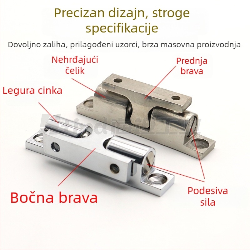 Dverni dodirni mehanizam s kuglicom – zaštitni bufer za vrata, cinkovo legura, kromirani završetak, zidni nosač
