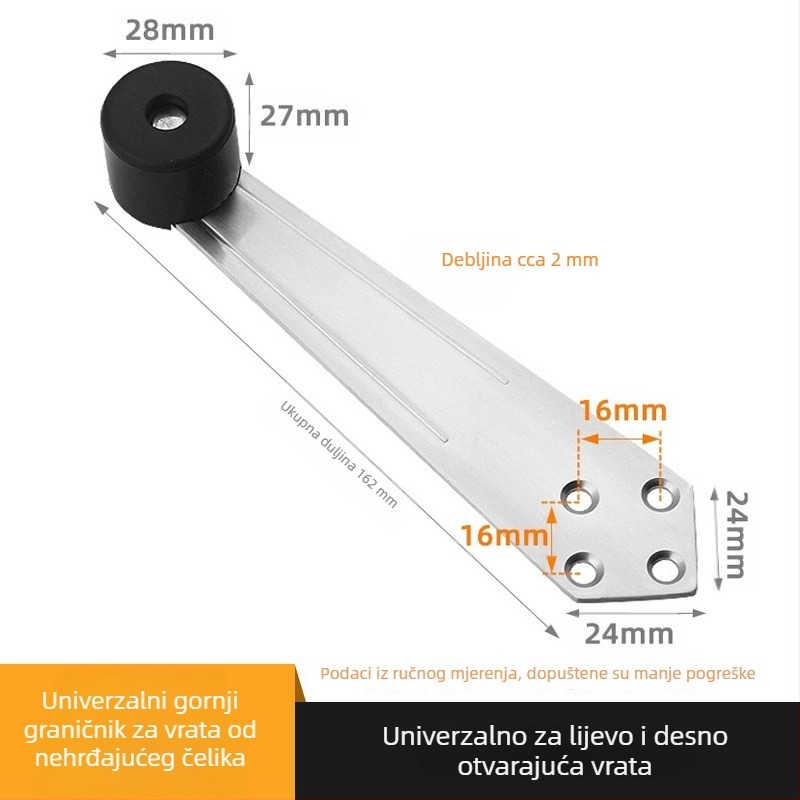 90° stopper za vrata za kupaonska vrata, podna montaža, nehrđajući čelik i plastika, model za lijeva i desna vrata, moderni minimalistički stil