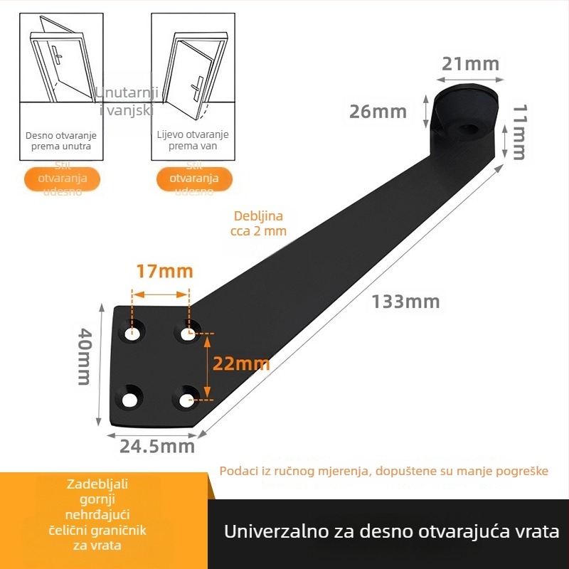 90° stopper za vrata za kupaonska vrata, podna montaža, nehrđajući čelik i plastika, model za lijeva i desna vrata, moderni minimalistički stil