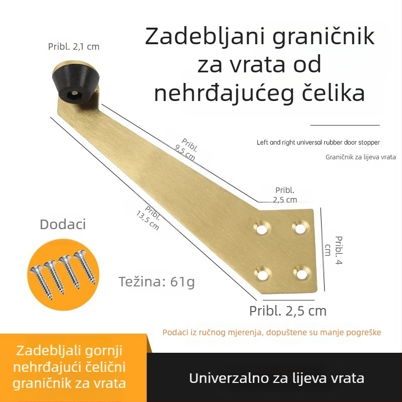 90° stopper za vrata za kupaonska vrata, podna montaža, nehrđajući čelik i plastika, model za lijeva i desna vrata, moderni minimalistički stil