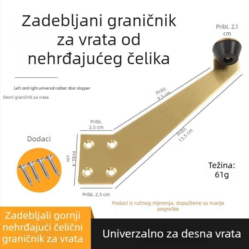 90° stopper za vrata za kupaonska vrata, podna montaža, nehrđajući čelik i plastika, model za lijeva i desna vrata, moderni minimalistički stil