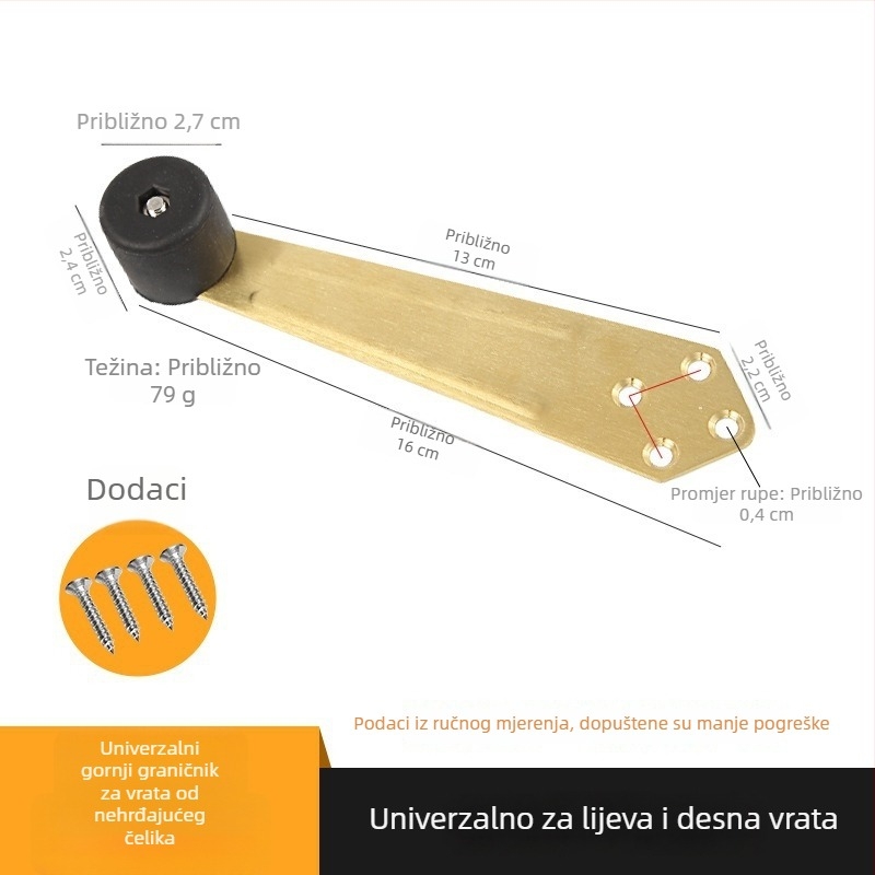 90° stopper za vrata za kupaonska vrata, podna montaža, nehrđajući čelik i plastika, model za lijeva i desna vrata, moderni minimalistički stil