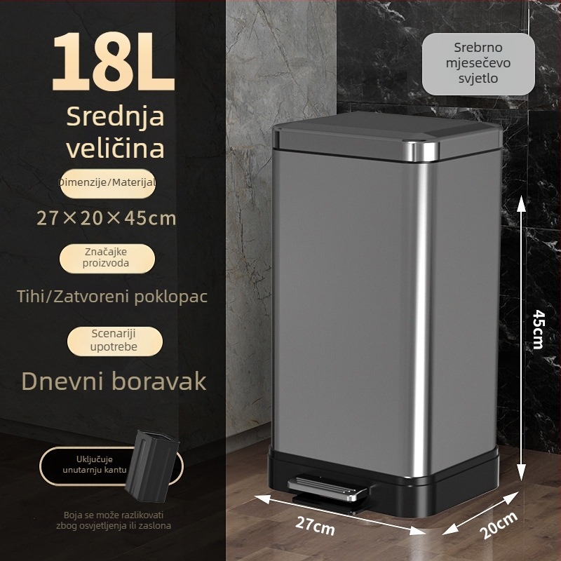 Kanta od nehrđajućeg čelika s pedalom, velikog kapaciteta, za kuhinju i ured, s poklopcem