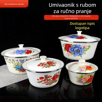 Emajlirana zdjela s debelim dizajnom za tradicionalnu punjenje knedli, kućna zdjela za juhu s poklopcem, zdjela od nehrđajućeg čelika s emajliranim rubom