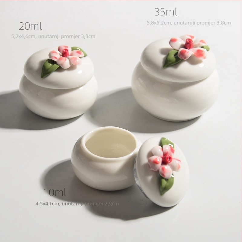 Ručni keramički spremnik s cvjetnim uzorkom za kozmetiku, mini kutija u starinskom stilu za ruž, zatvorena porcelanska bočica za kremu za lice i ruž.