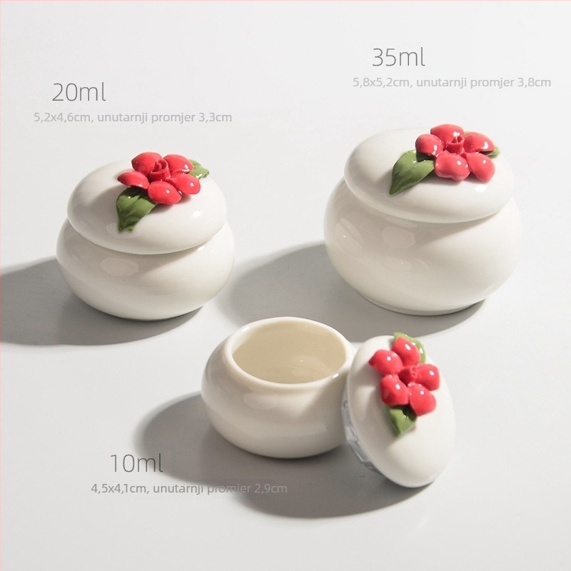 Ručni keramički spremnik s cvjetnim uzorkom za kozmetiku, mini kutija u starinskom stilu za ruž, zatvorena porcelanska bočica za kremu za lice i ruž.