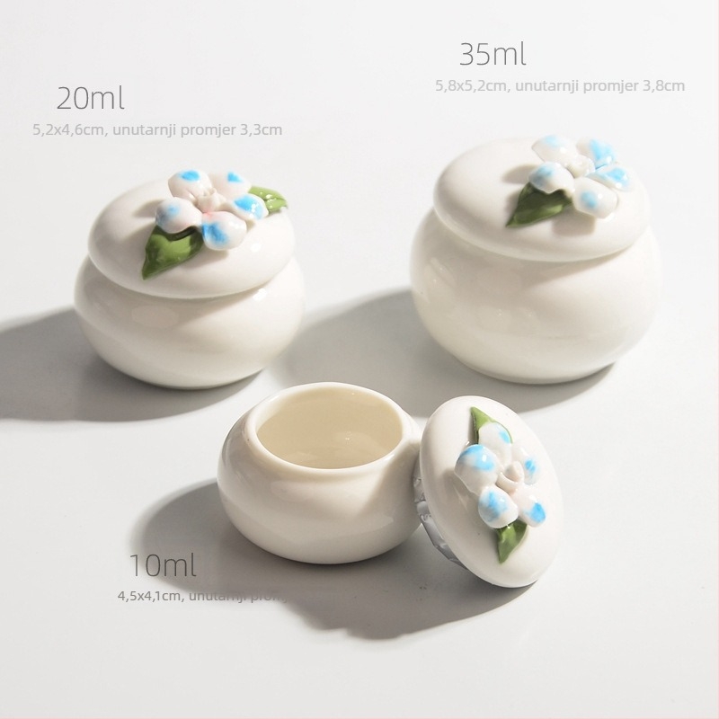 Ručni keramički spremnik s cvjetnim uzorkom za kozmetiku, mini kutija u starinskom stilu za ruž, zatvorena porcelanska bočica za kremu za lice i ruž.