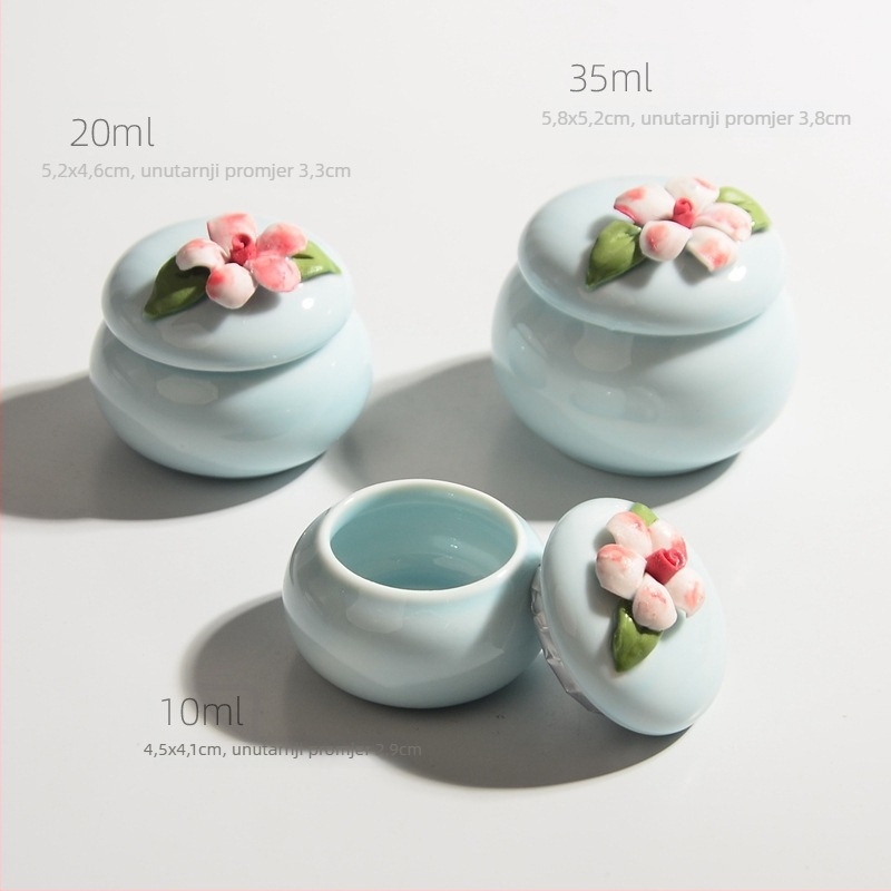 Ručni keramički spremnik s cvjetnim uzorkom za kozmetiku, mini kutija u starinskom stilu za ruž, zatvorena porcelanska bočica za kremu za lice i ruž.