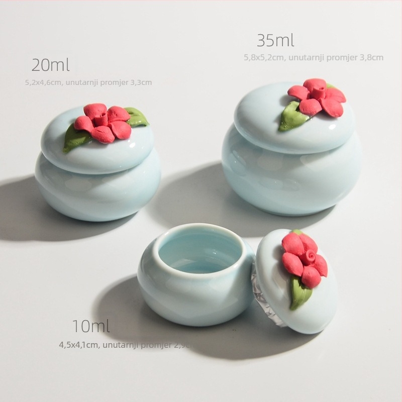 Ručni keramički spremnik s cvjetnim uzorkom za kozmetiku, mini kutija u starinskom stilu za ruž, zatvorena porcelanska bočica za kremu za lice i ruž.