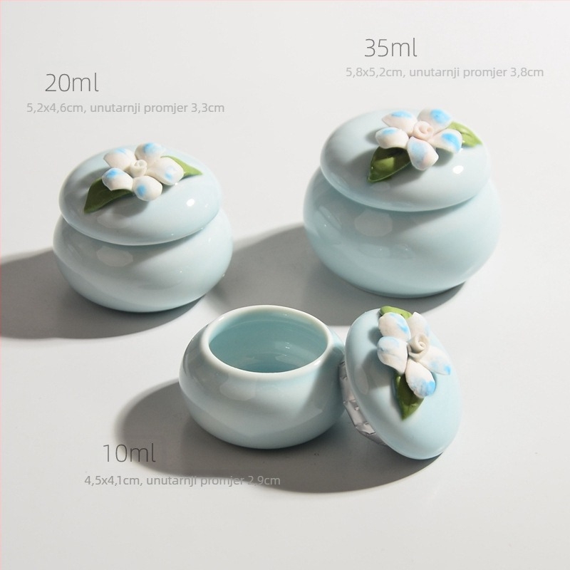 Ručni keramički spremnik s cvjetnim uzorkom za kozmetiku, mini kutija u starinskom stilu za ruž, zatvorena porcelanska bočica za kremu za lice i ruž.