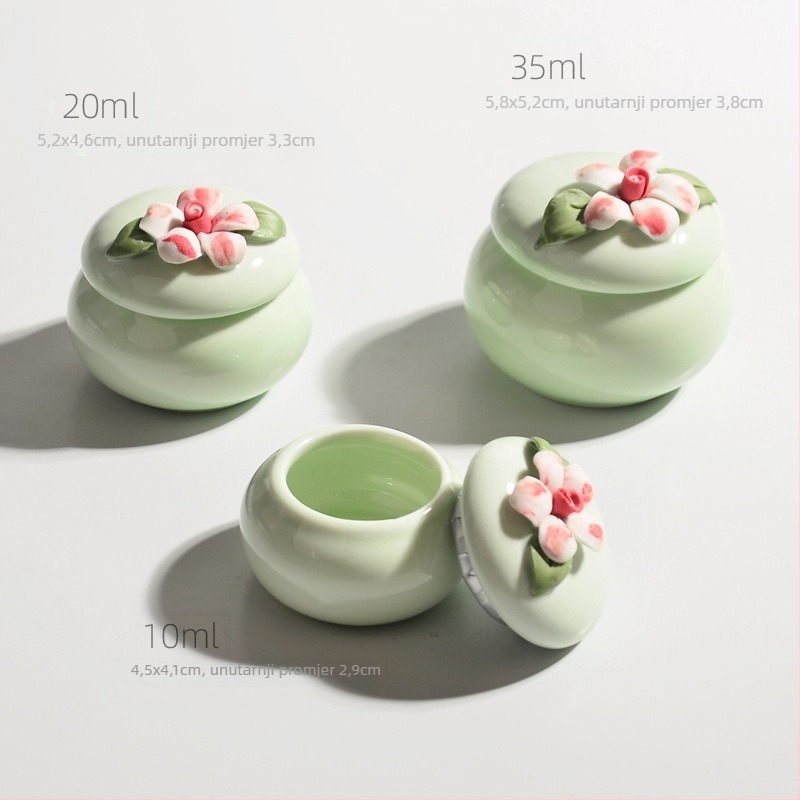 Ručni keramički spremnik s cvjetnim uzorkom za kozmetiku, mini kutija u starinskom stilu za ruž, zatvorena porcelanska bočica za kremu za lice i ruž.